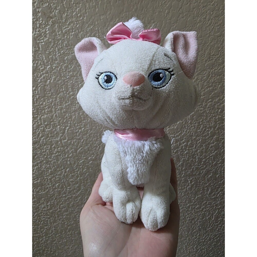 Disney Aristocats Marie Cat Plush 8” Toy White Kitty Pink Bow Stuffed Animal